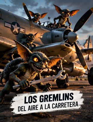 Ilustración de gremlins sobre un avión de la Segunda Guerra Mundial