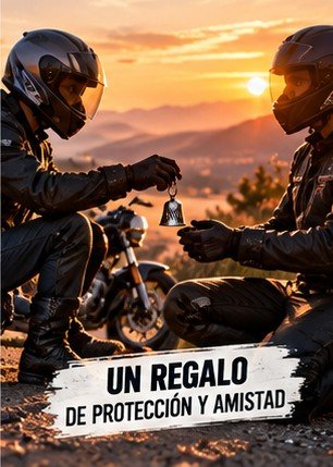 Un motorista regala una campana a otro al atardecer